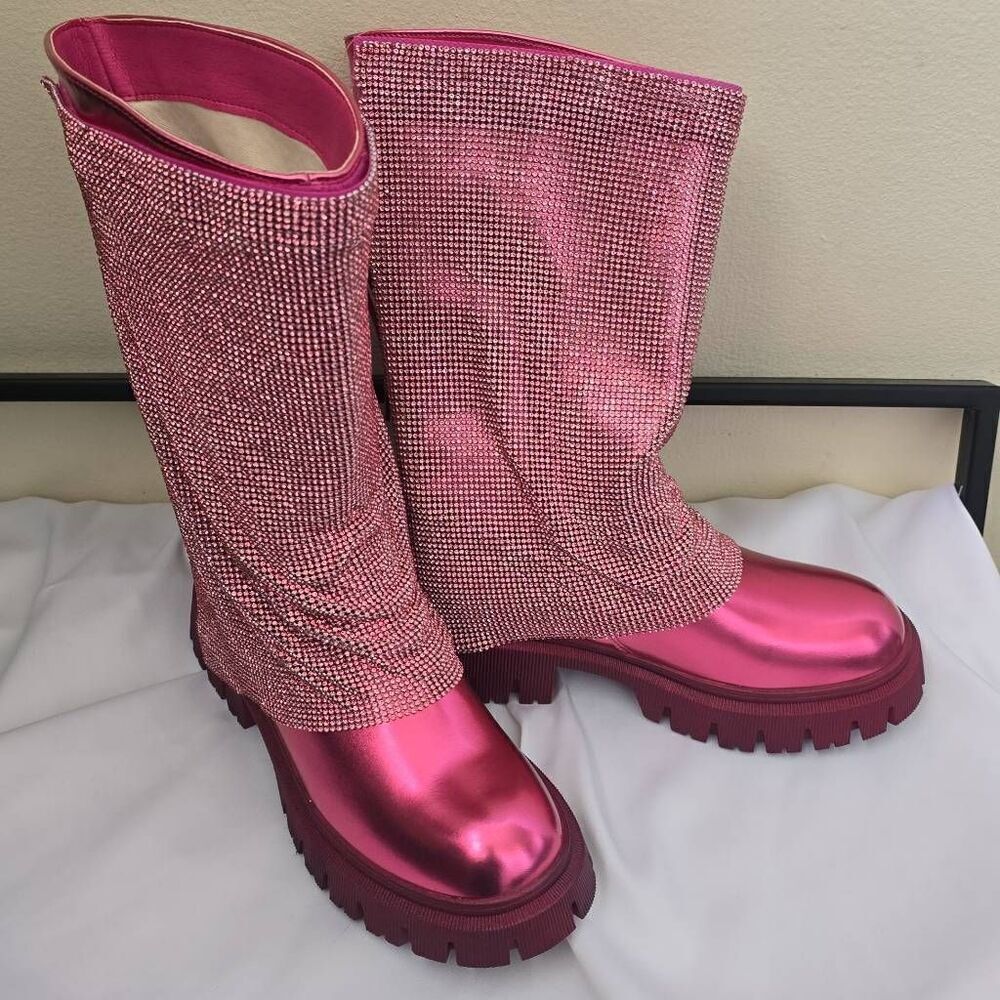 A Cata Shoes Pink Metallic Platform Boot w/ Pink Mesh, NEW, 8